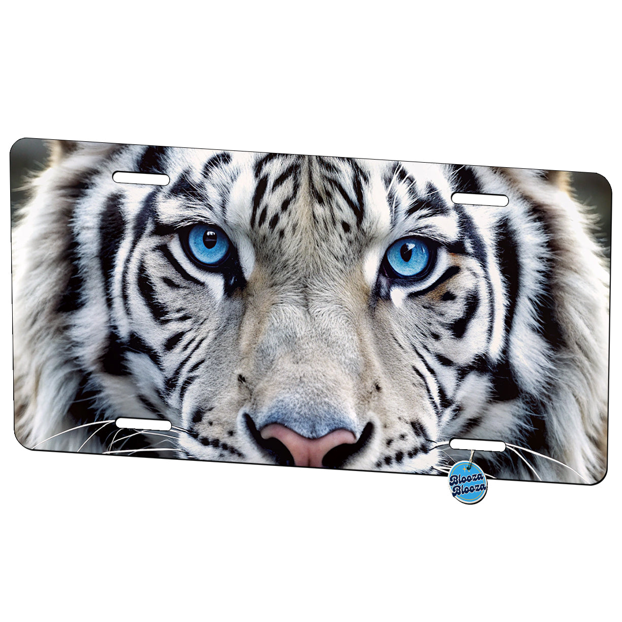 White Tiger Face Metal Vanity Novelty Tag License Plate for Trucks Cars SUVs