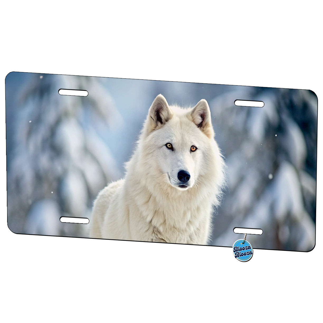 White Wolf In The Snow Metal Vanity Novelty Tag License Plate for Trucks Cars SUVs