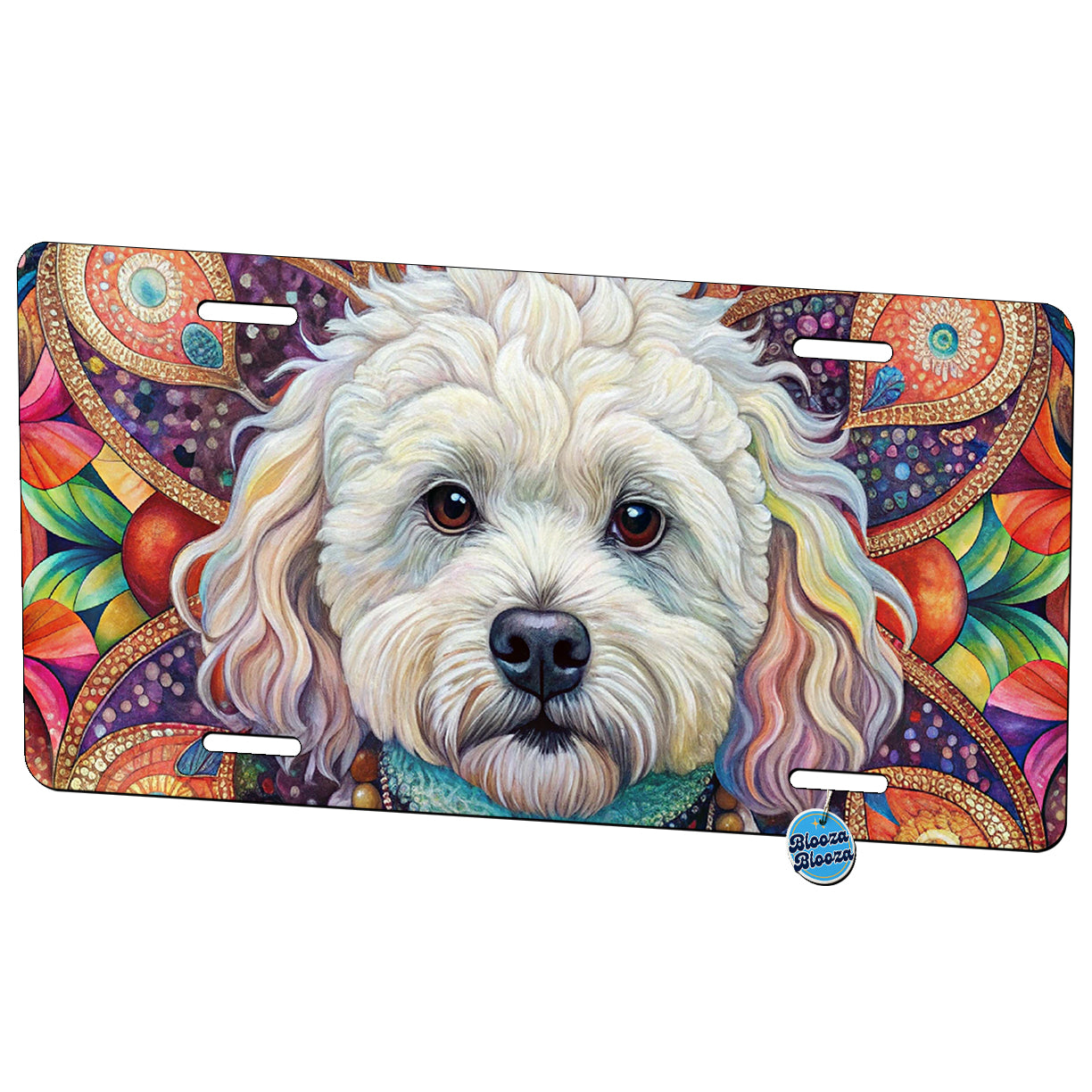 Bichon Frise Dog Bohemian Art Metal Vanity Novelty Tag License Plate for Trucks Cars SUVs