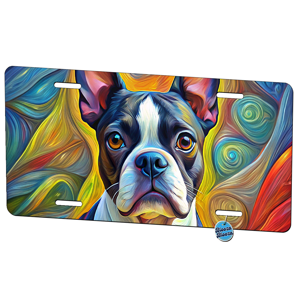 Boston Terrier Dog Expressionism Art Metal Vanity Novelty Tag License Plate for Trucks Cars SUVs