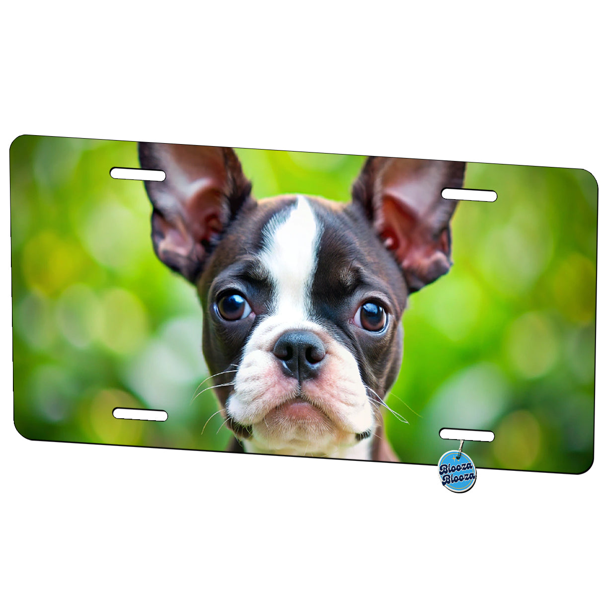 Boston Terrier Dog Puppy Photo Metal Vanity Novelty Tag License Plate for Trucks Cars SUVs