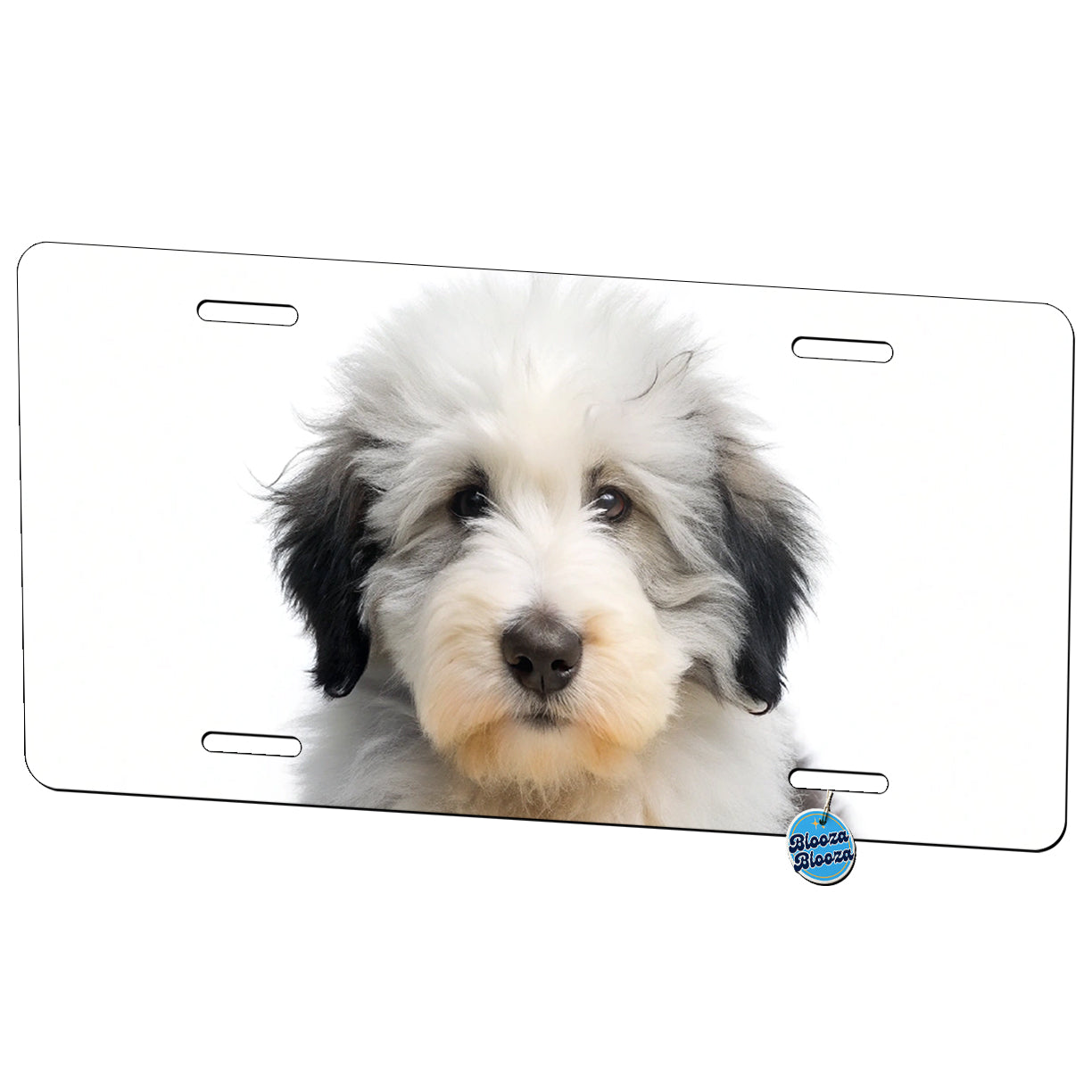 Old English Sheepdog Dog Puppy Photo Metal Vanity Novelty Tag License Plate for Trucks Cars SUVs
