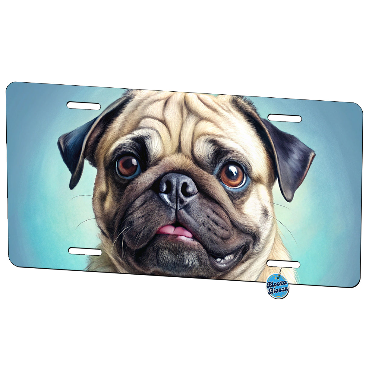 Pug Dog Illustration Metal Vanity Novelty Tag License Plate for Trucks Cars SUVs