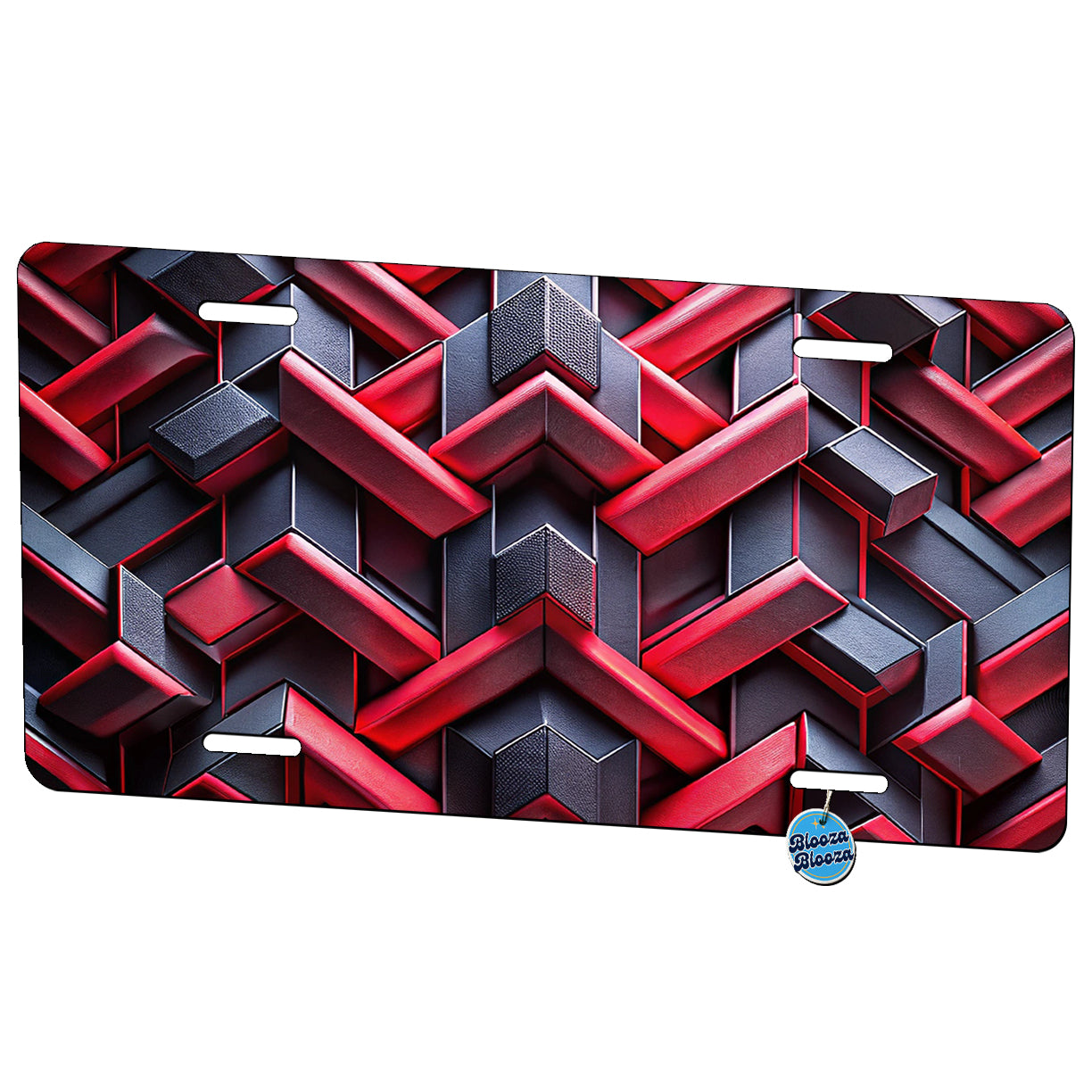 Chunky Angular Black And Red Design Pattern Metal Vanity Novelty Tag License Plate for Trucks Cars SUVs