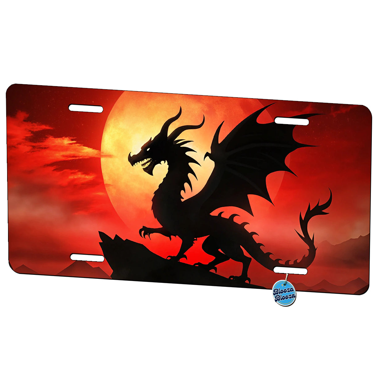 Dragon Silhouette Against A Red Sky Metal Vanity Novelty Tag License Plate for Trucks Cars SUVs