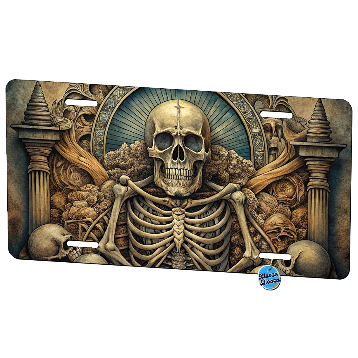 Gothic Ancient Skull Skeleton Bones Illustration Metal Vanity Novelty Tag License Plate for Trucks Cars SUVs