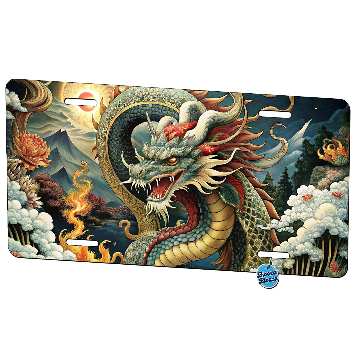 Japanese Asian Dragon Serpent Spirit Art Metal Vanity Novelty Tag License Plate for Trucks Cars SUVs