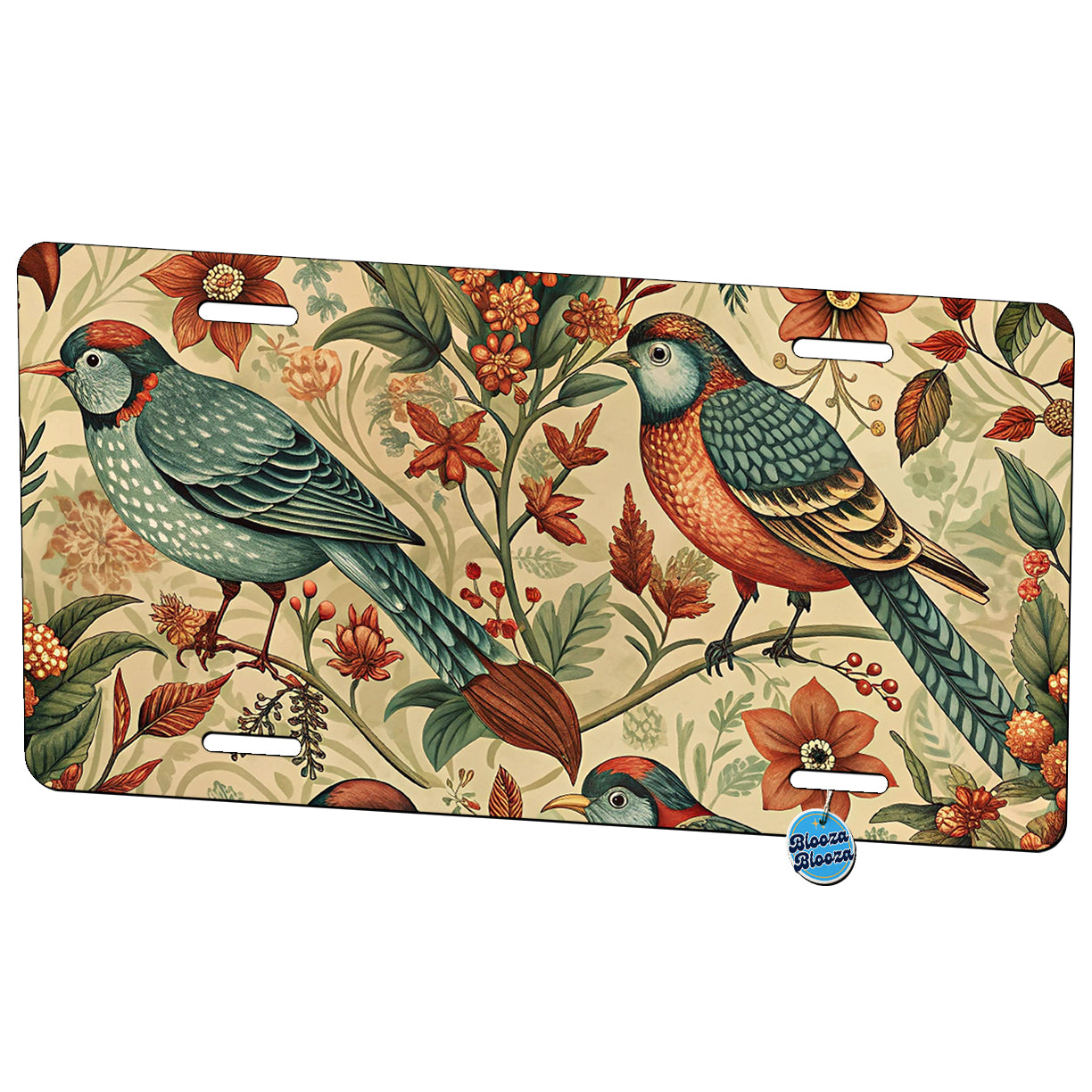 Retro Birds Floral Pattern Vintage Design Metal Vanity Novelty Tag License Plate for Trucks Cars SUVs