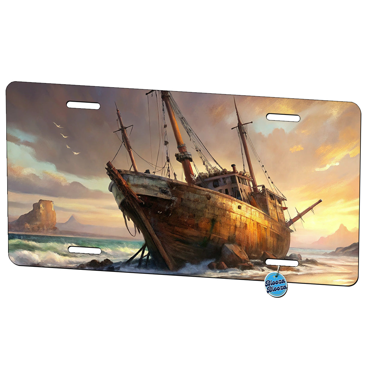 Shipwreck on the Beach Metal Vanity Novelty Tag License Plate for Trucks Cars SUVs
