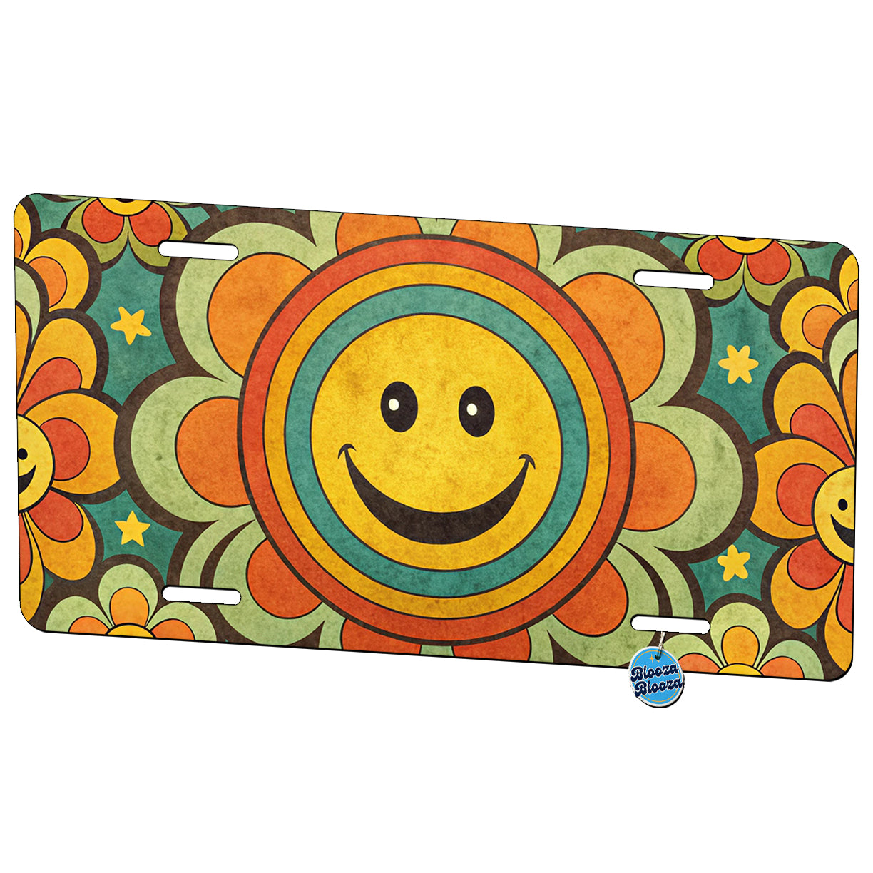 Vintage Retro Hippie Smile Pattern Design Metal Vanity Novelty Tag License Plate for Trucks Cars SUVs