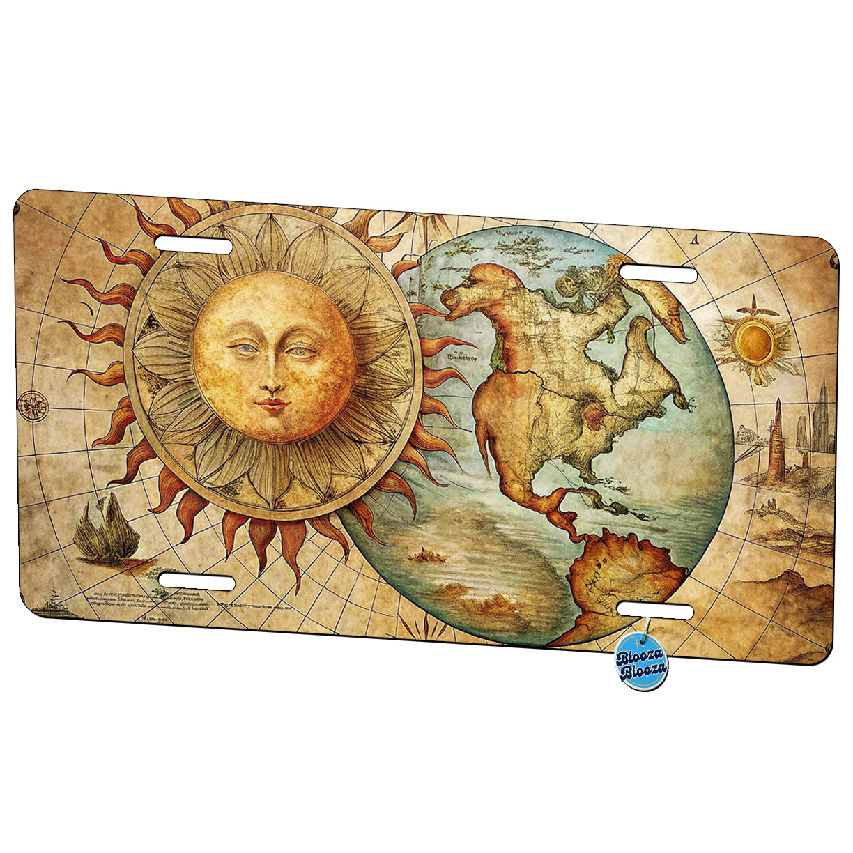 Vintage Sun Moon Map Metal Vanity Novelty Tag License Plate for Trucks Cars SUVs