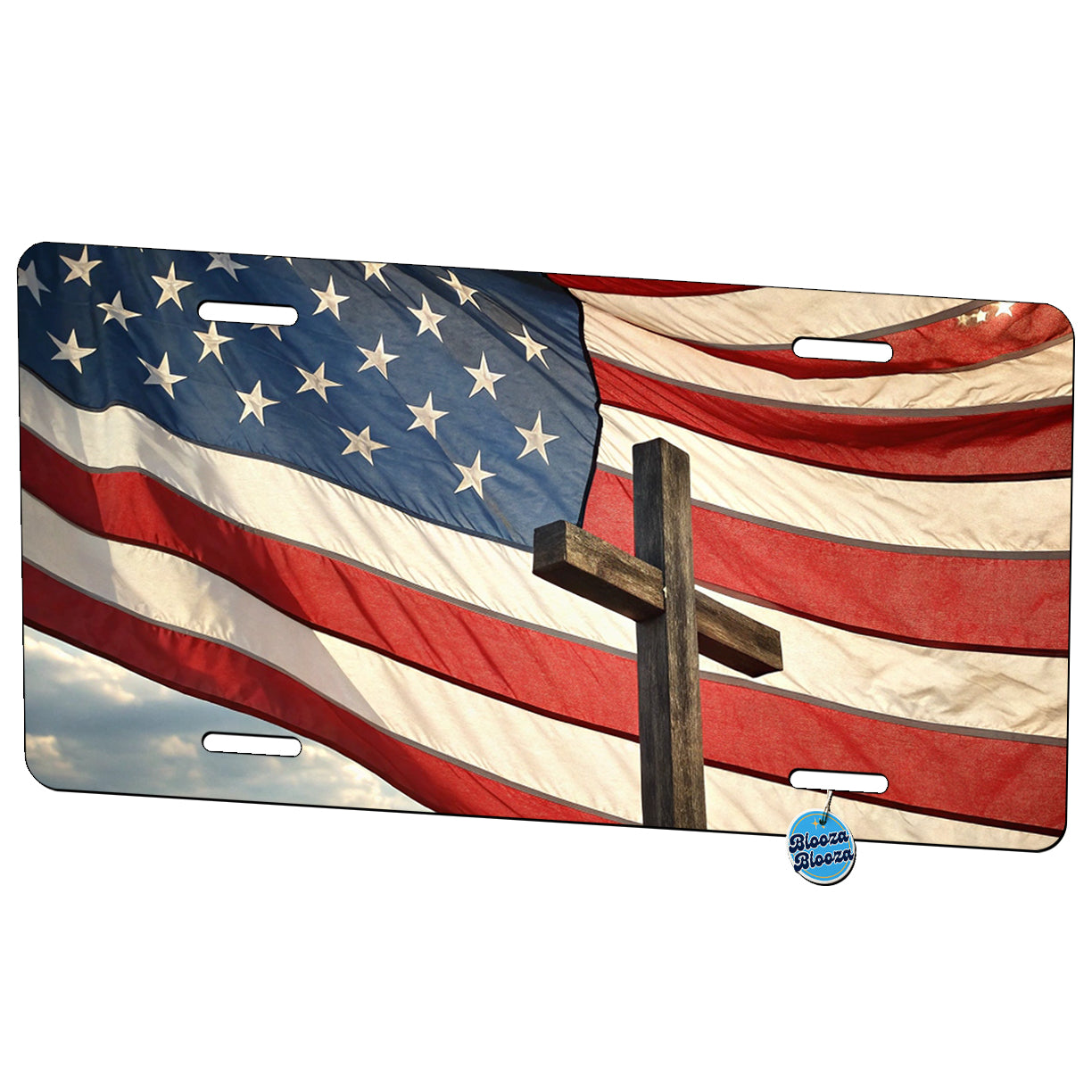 Cross Over American Flag USA United States Metal Vanity Novelty Tag License Plate for Trucks Cars SUVs