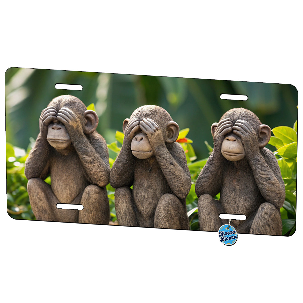 See No Evil Monkeys Funny Metal Vanity Novelty Tag License Plate for Trucks Cars SUVs