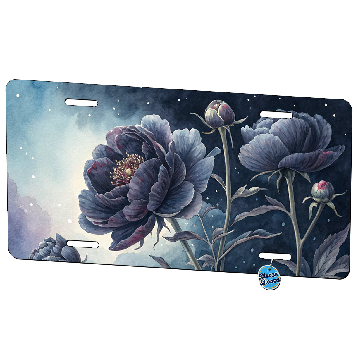 Black Peony Flowers Metal Vanity Novelty Tag License Plate for Trucks Cars SUVs