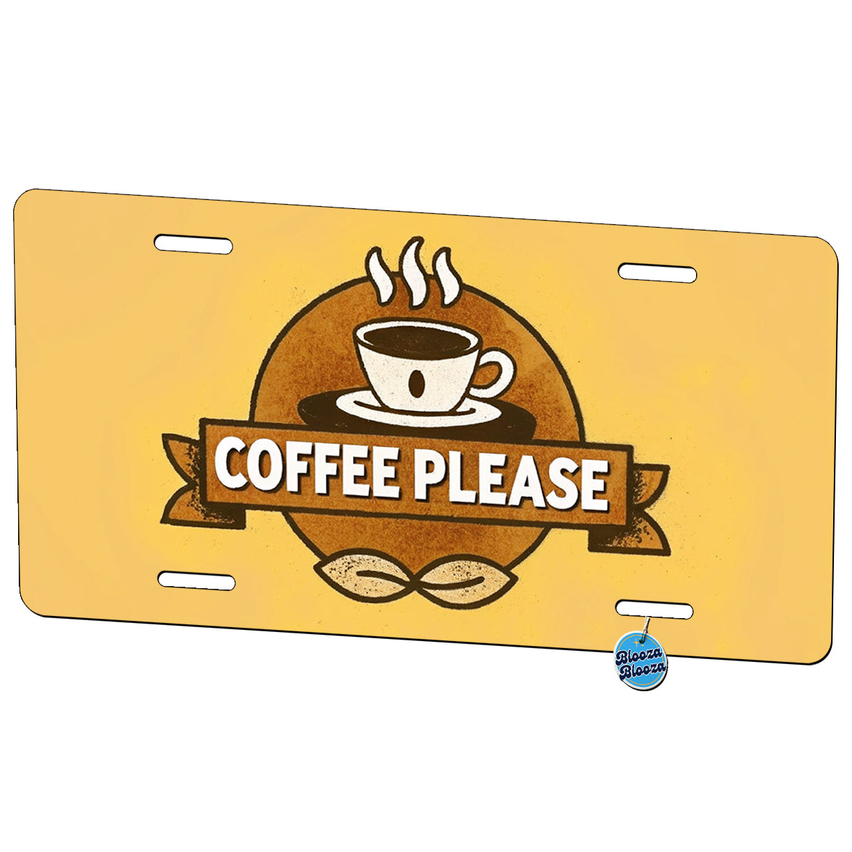 Coffee Please Yellow Metal Vanity Novelty Tag License Plate for Trucks Cars SUVs