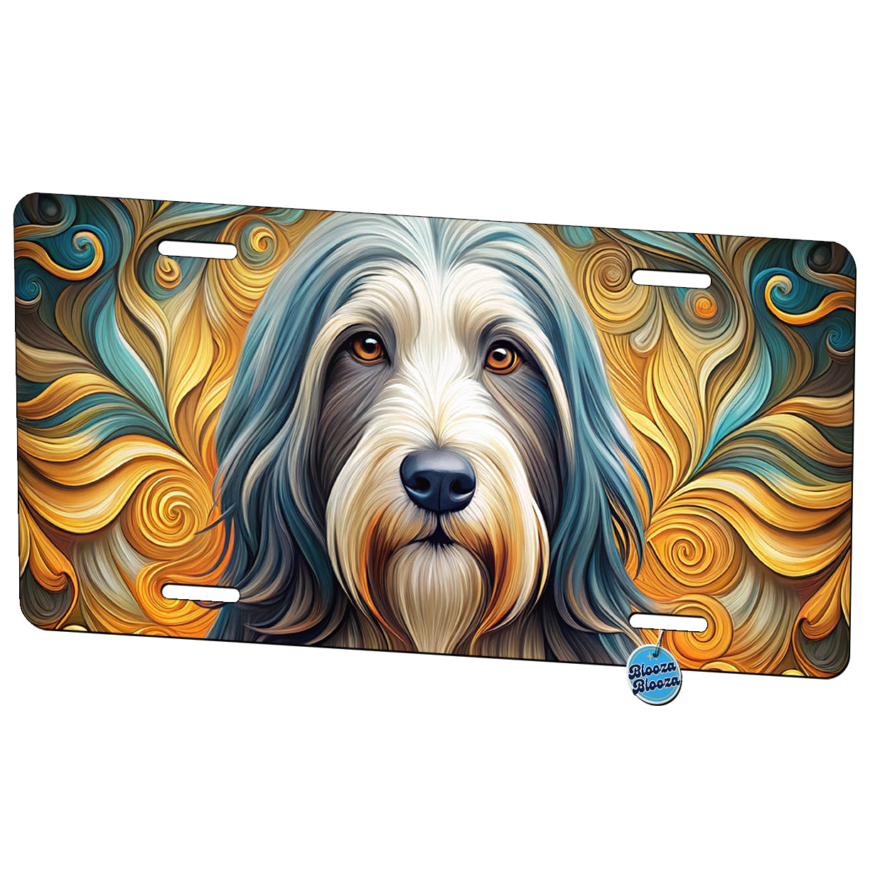 Bearded Collie Dog Art Nouveau Metal Vanity Novelty Tag License Plate for Trucks Cars SUVs