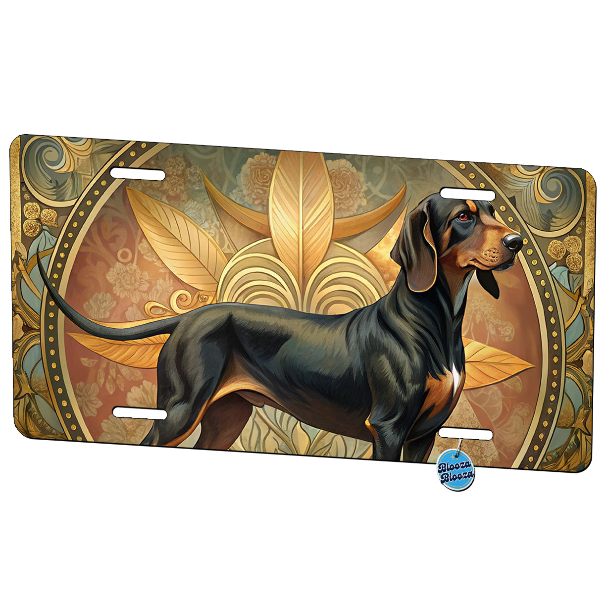 Black And Tan Coonhound Dog Art Nouveau Metal Vanity Novelty Tag License Plate for Trucks Cars SUVs