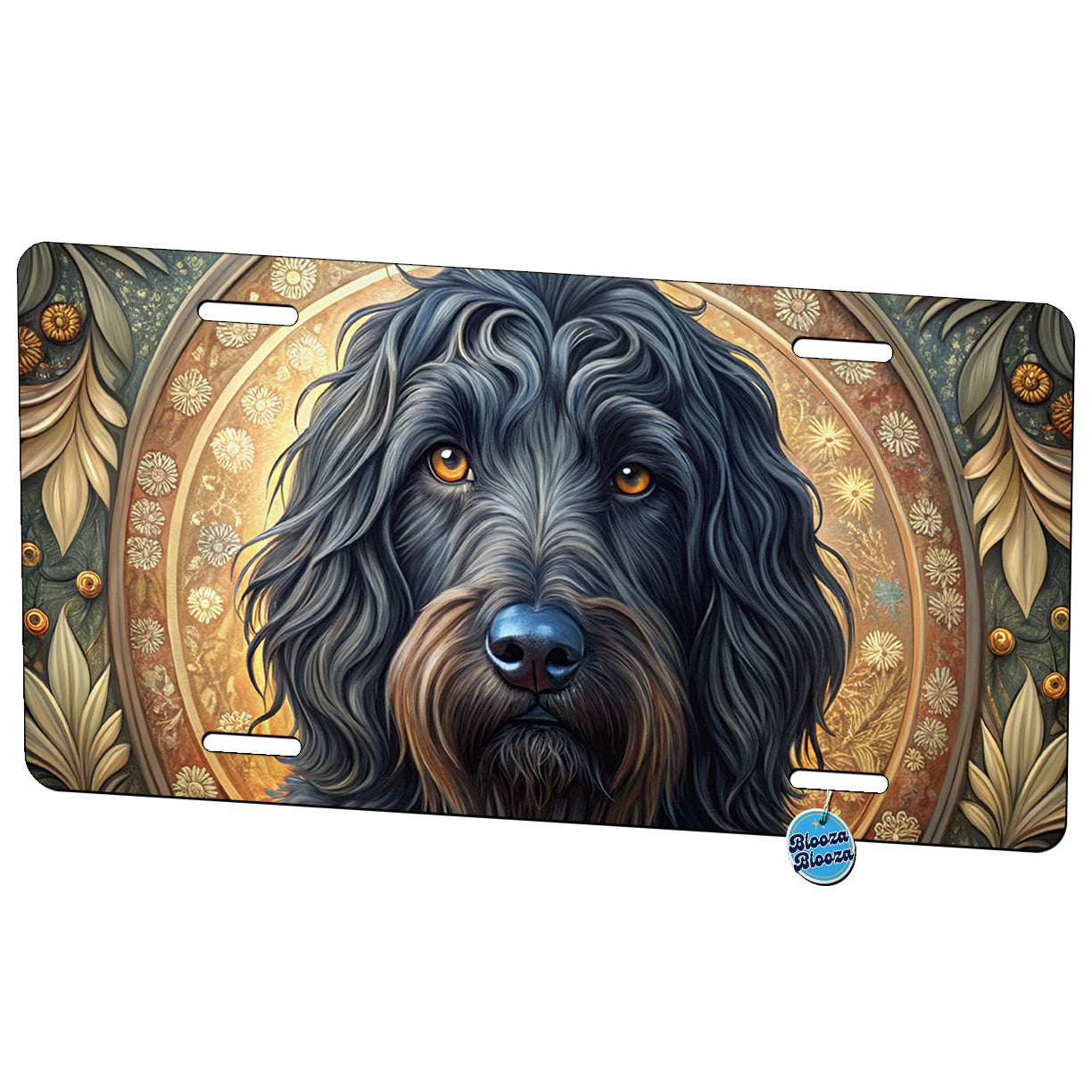 Black Russian Terrier Dog Art Nouveau Metal Vanity Novelty Tag License Plate for Trucks Cars SUVs