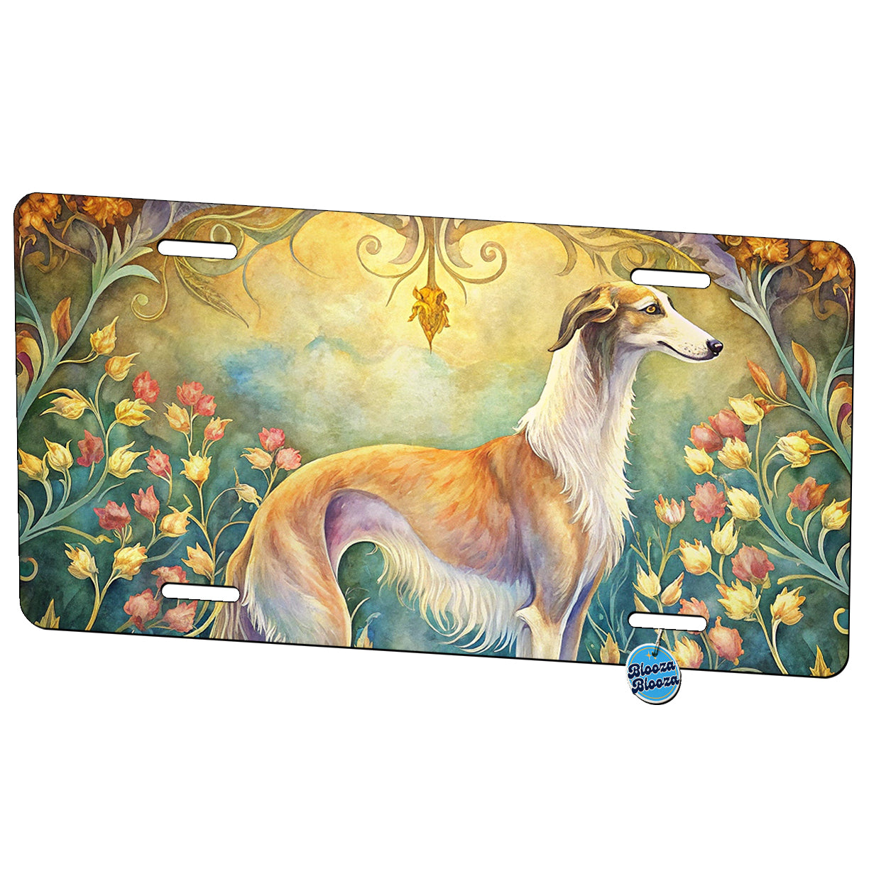Borzoi Dog Art Nouveau Metal Vanity Novelty Tag License Plate for Trucks Cars SUVs