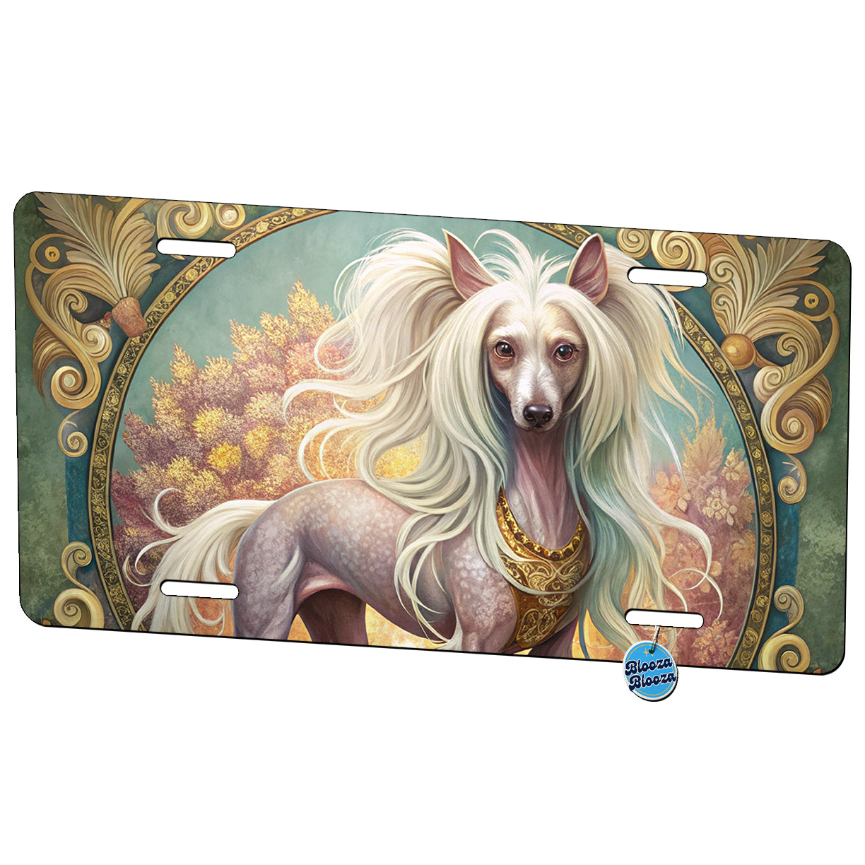 Chinese Crested Dog Art Nouveau Metal Vanity Novelty Tag License Plate for Trucks Cars SUVs