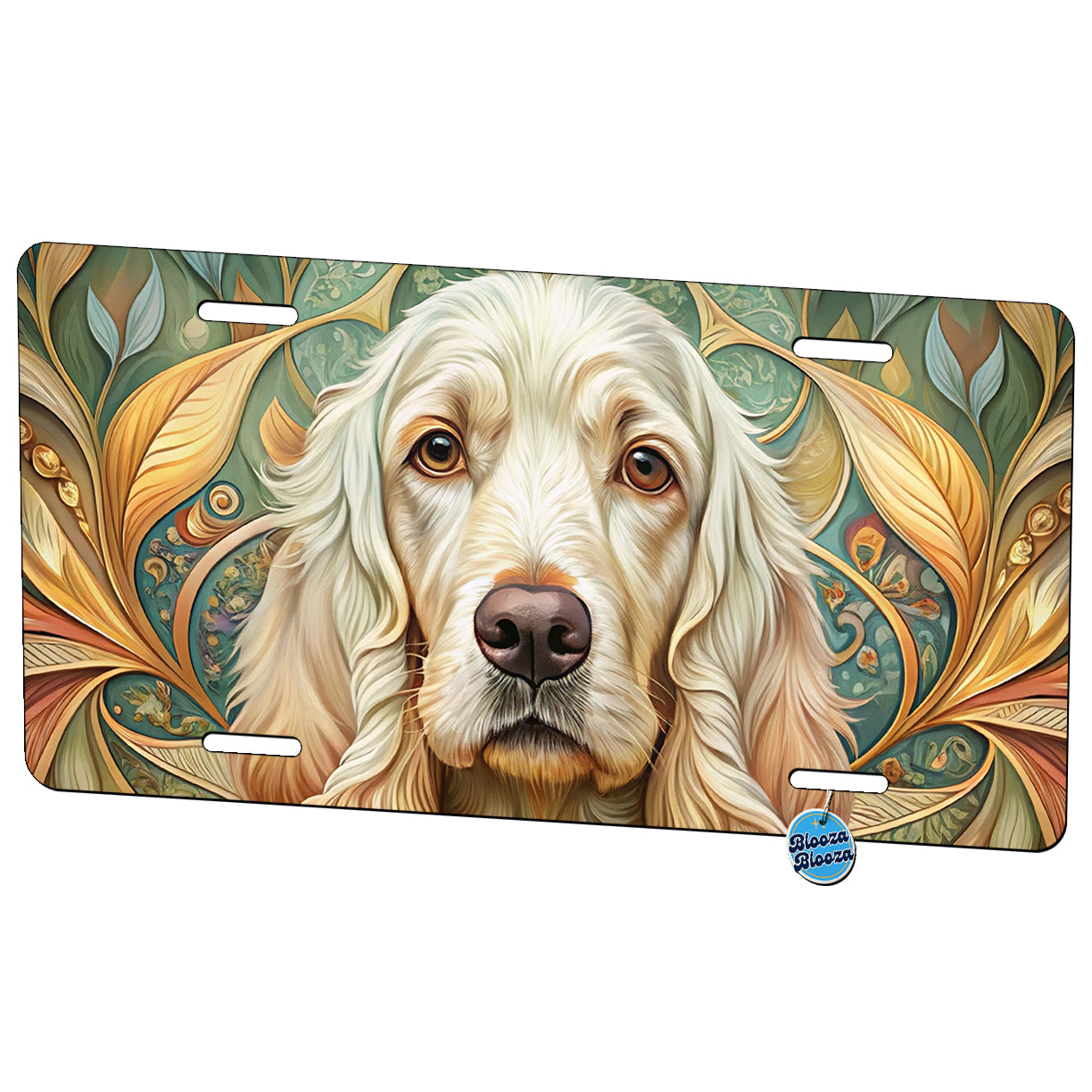 Clumber Spaniel Dog Art Nouveau Metal Vanity Novelty Tag License Plate for Trucks Cars SUVs