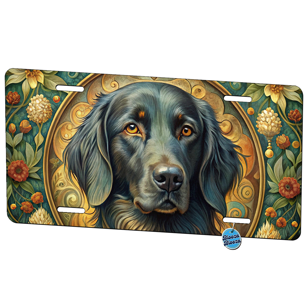 Flat Coated Retriever Dog Art Nouveau Metal Vanity Novelty Tag License Plate for Trucks Cars SUVs
