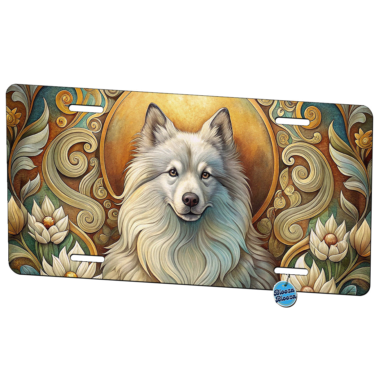 Keeshond Dog Art Nouveau Metal Vanity Novelty Tag License Plate for Trucks Cars SUVs