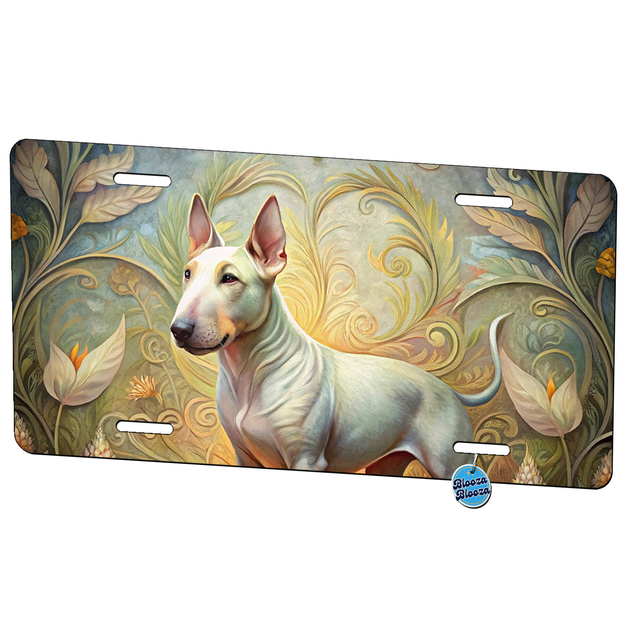 Miniature Bull Terrier Dog Art Nouveau Metal Vanity Novelty Tag License Plate for Trucks Cars SUVs