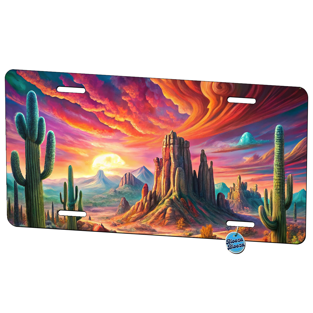 Psychedelic Southwest Desert Scene Metal Vanity Novelty Tag License Plate for Trucks Cars SUVs