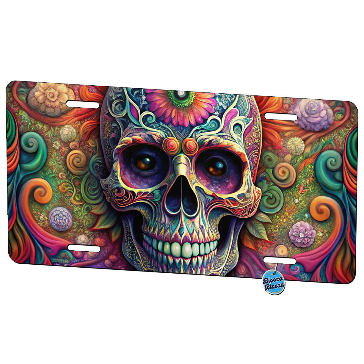 Psychedelic Sugar Skull Day of the Dead Metal Vanity Novelty Tag License Plate for Trucks Cars SUVs