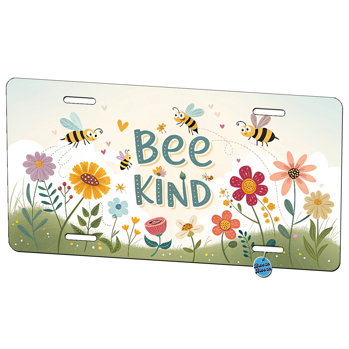 Be Bee Kind With Floral Bees Design Metal Vanity Novelty Tag License Plate for Trucks Cars SUVs