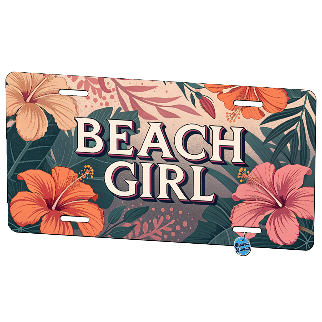 Beach Girl Tropical Hibiscus Flowers Metal Vanity Novelty Tag License Plate for Trucks Cars SUVs