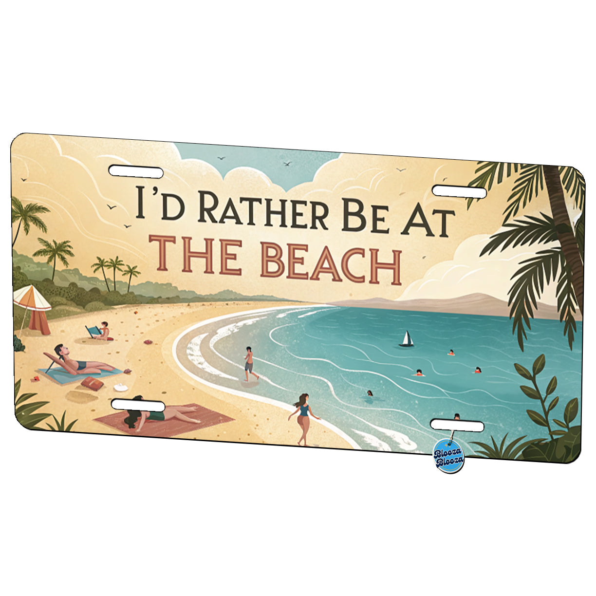 I'd Rather Be At The Beach Ocean Metal Vanity Novelty Tag License Plate for Trucks Cars SUVs