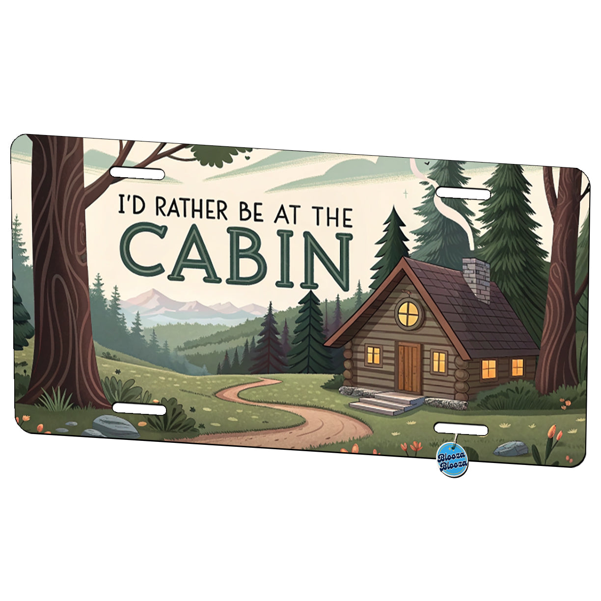 I'd Rather Be At The Cabin In The Woods Metal Vanity Novelty Tag License Plate for Trucks Cars SUVs