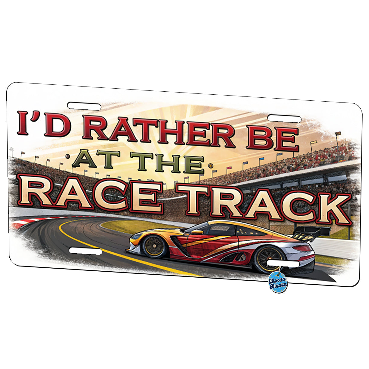 I'd Rather Be At The Race Track Car Racing Metal Vanity Novelty Tag License Plate for Trucks Cars SUVs