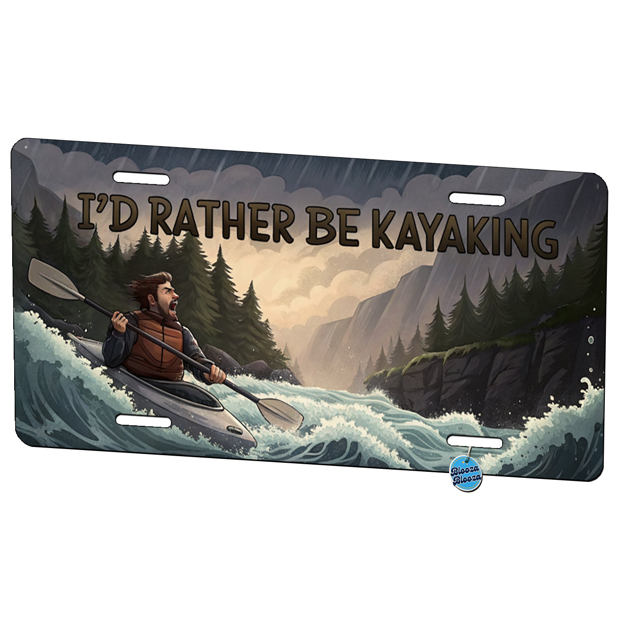 I'd Rather Be Kayaking Man Kayaker Raging River Metal Vanity Novelty Tag License Plate for Trucks Cars SUVs