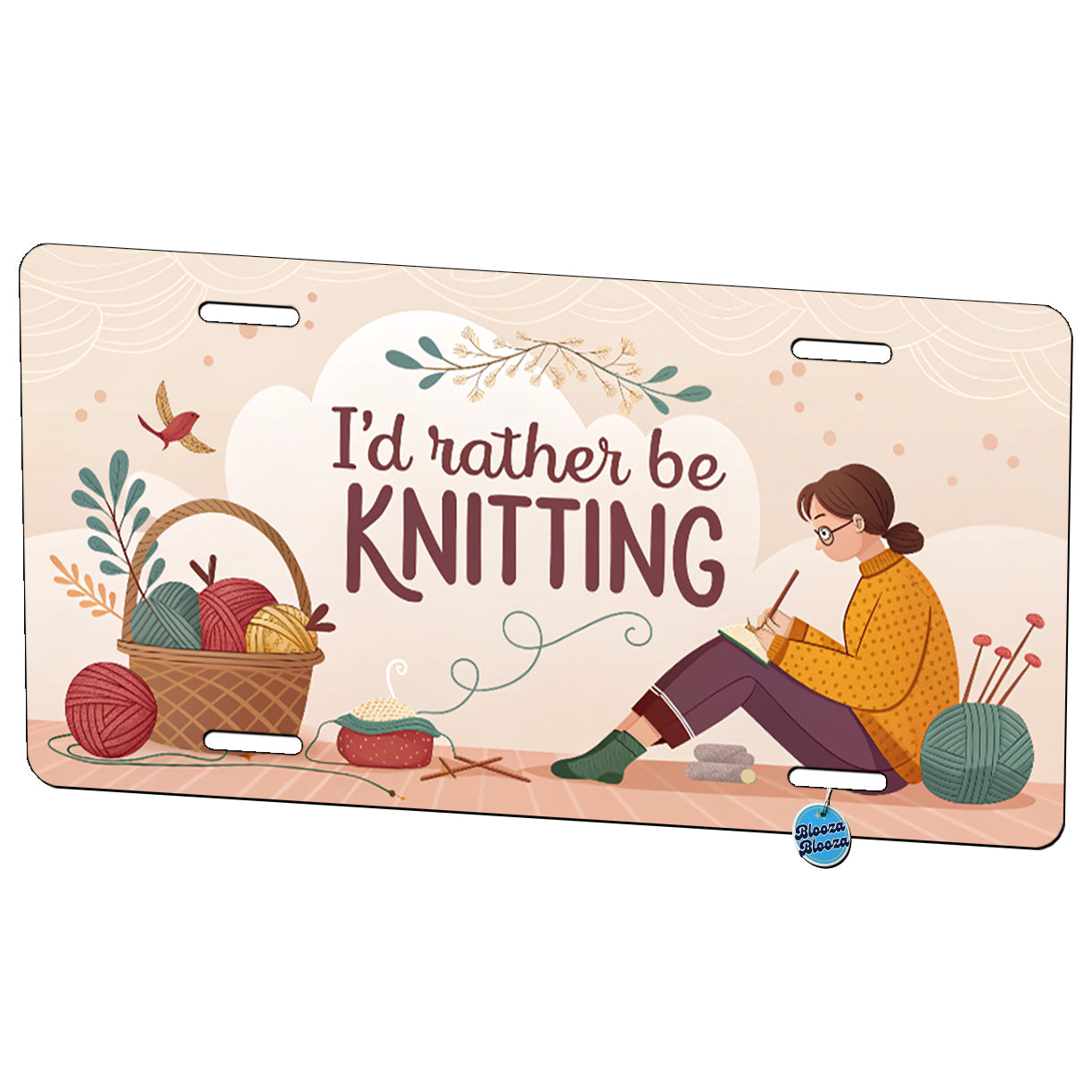I'd Rather Be Knitting Basket of Yarn Metal Vanity Novelty Tag License Plate for Trucks Cars SUVs