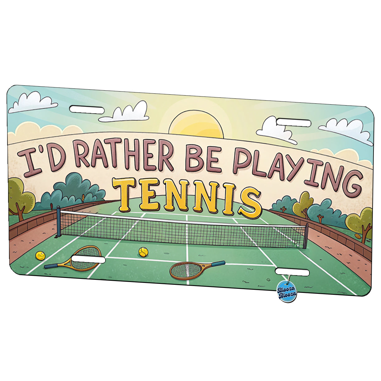 I'd Rather Be Playing Tennis Cartoon Court Metal Vanity Novelty Tag License Plate for Trucks Cars SUVs