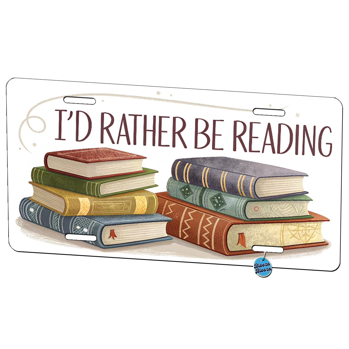 I'd Rather Be Reading Piles Of Books Design Metal Vanity Novelty Tag License Plate for Trucks Cars SUVs