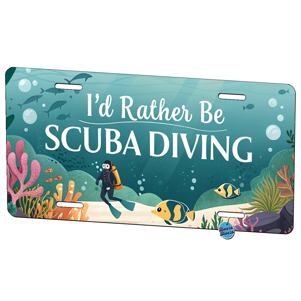 I'd Rather Be Scuba Diving Diver Underwater Metal Vanity Novelty Tag License Plate for Trucks Cars SUVs