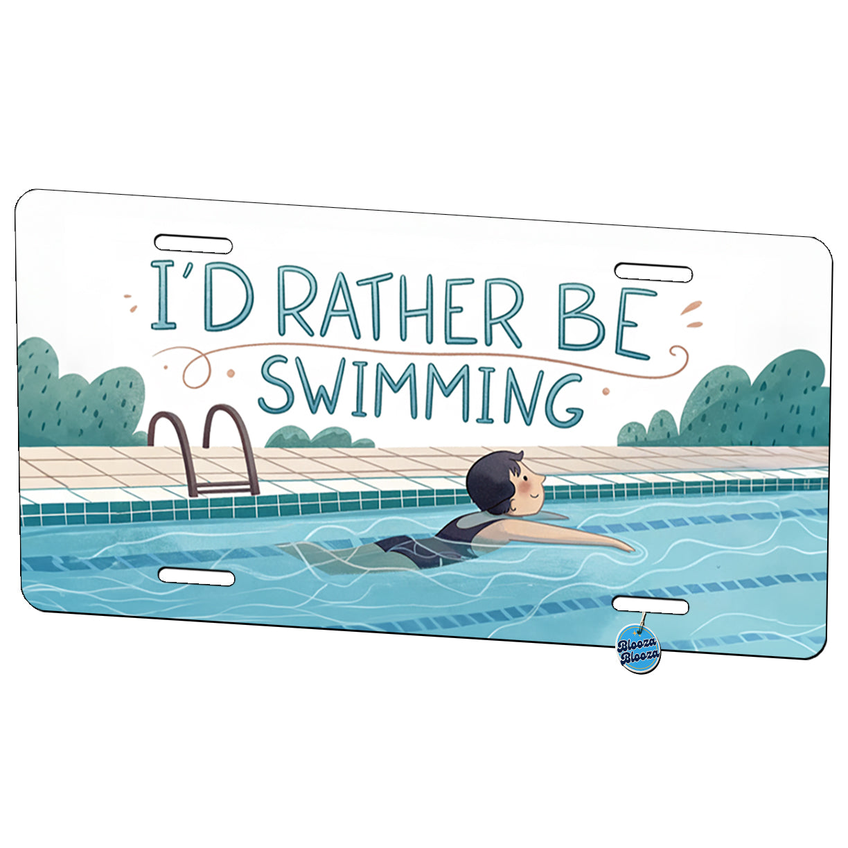I'd Rather Be Swimming Swimmer Metal Vanity Novelty Tag License Plate for Trucks Cars SUVs