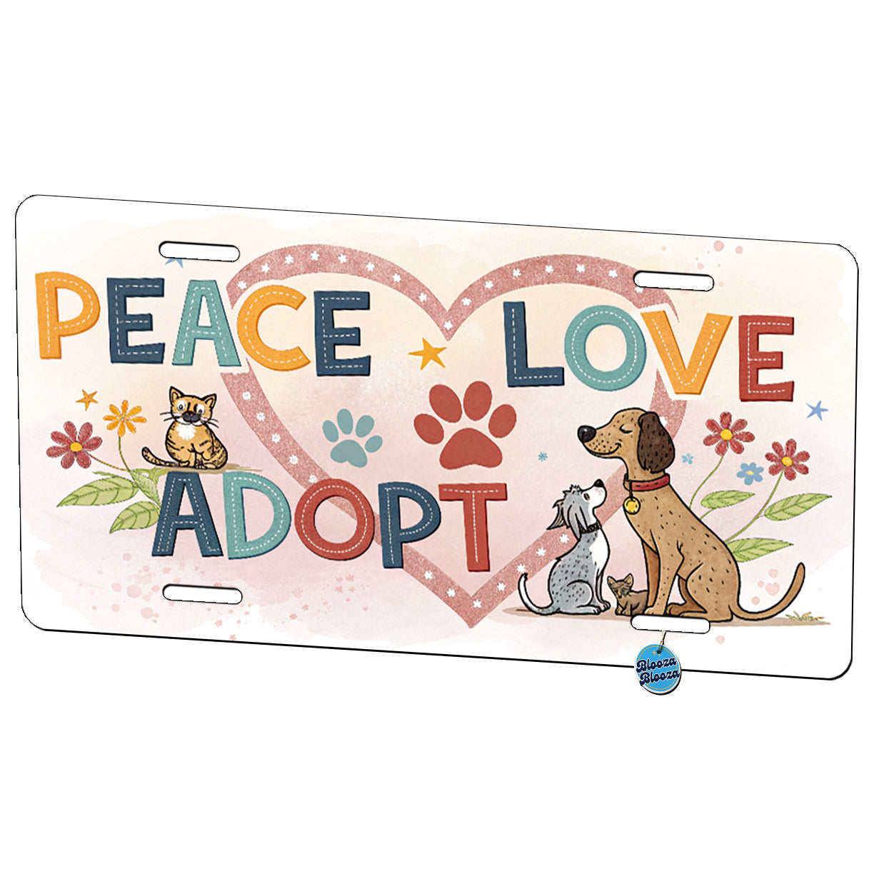 Peace Love Adopt Pet Adoption Rescue Metal Vanity Novelty Tag License Plate for Trucks Cars SUVs