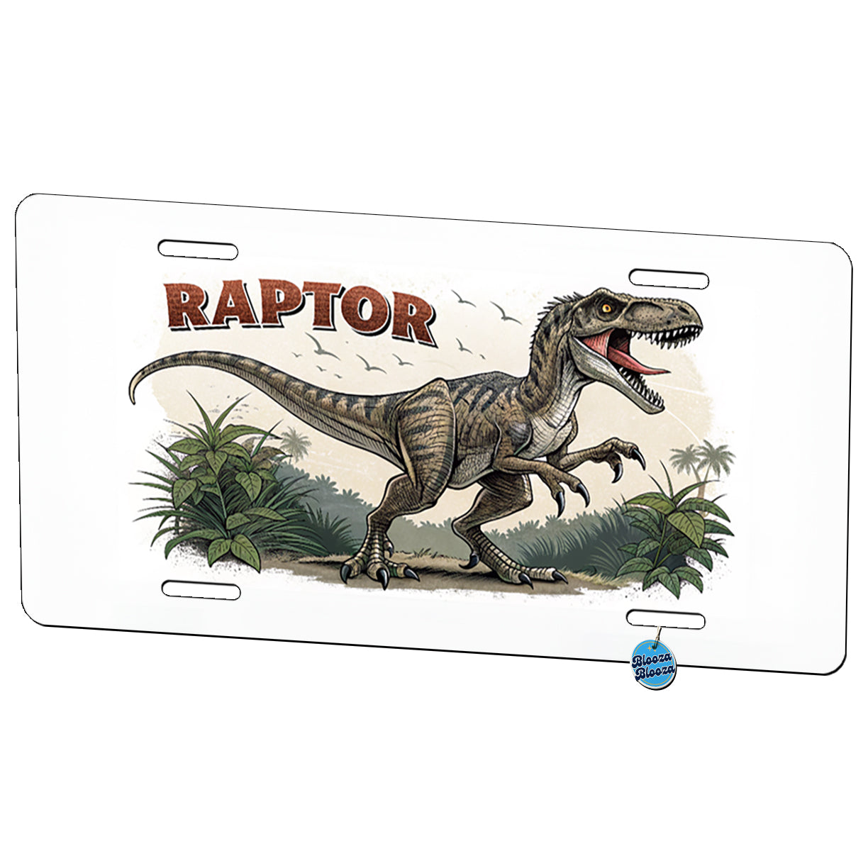 Raptor Dinosaur Cartoon Metal Vanity Novelty Tag License Plate for Trucks Cars SUVs