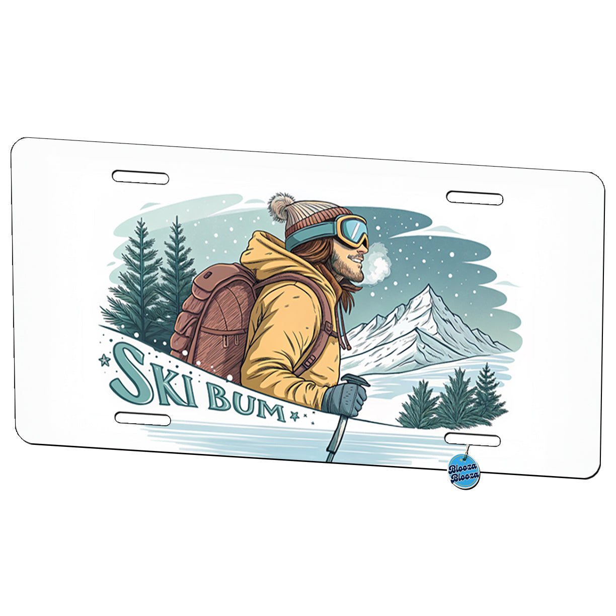 Ski Bum On The Mountain Metal Vanity Novelty Tag License Plate for Trucks Cars SUVs