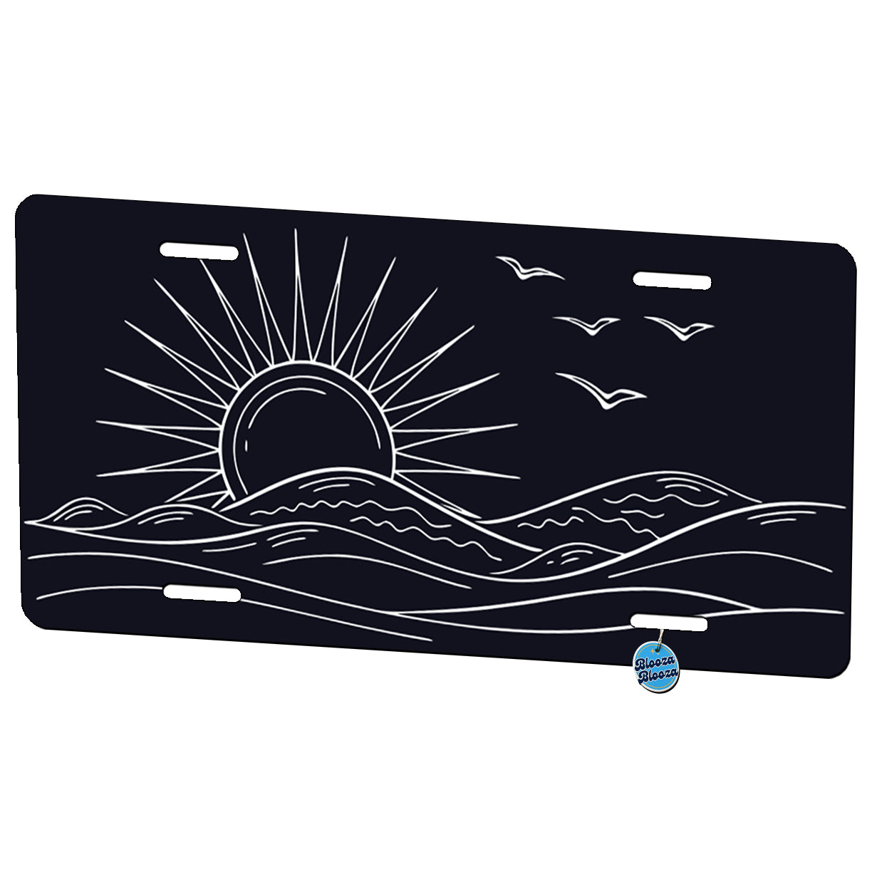 Sunrise And Ocean Wave Outline Illustration Metal Vanity Novelty Tag License Plate for Trucks Cars SUVs