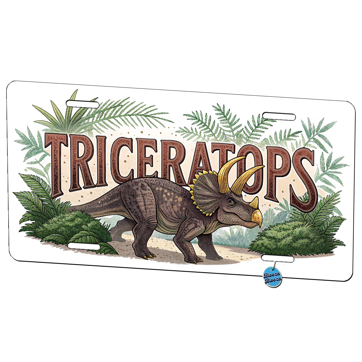 Triceratops Horned Dinosaur Cartoon Metal Vanity Novelty Tag License Plate for Trucks Cars SUVs