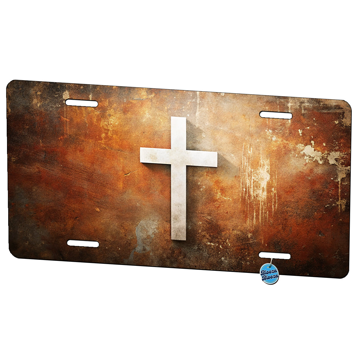 White Cross On Rusty Rustic Background Religious Metal Vanity Novelty Tag License Plate for Trucks Cars SUVs