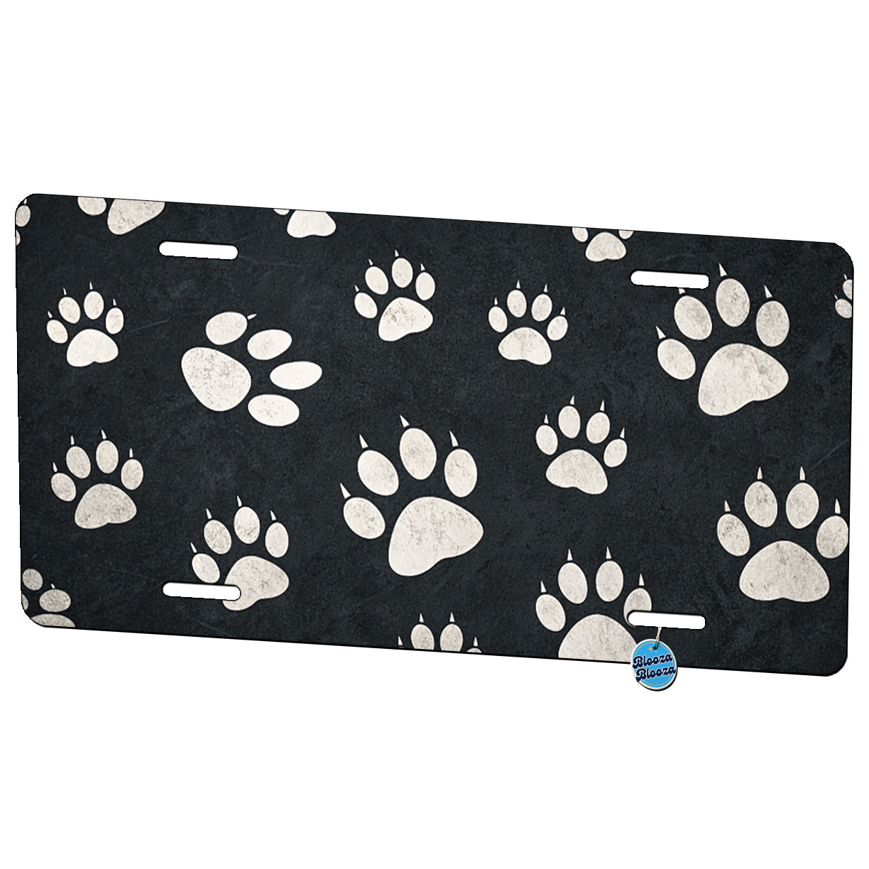 White Paw Prints On Black Pattern Metal Vanity Novelty Tag License Plate for Trucks Cars SUVs
