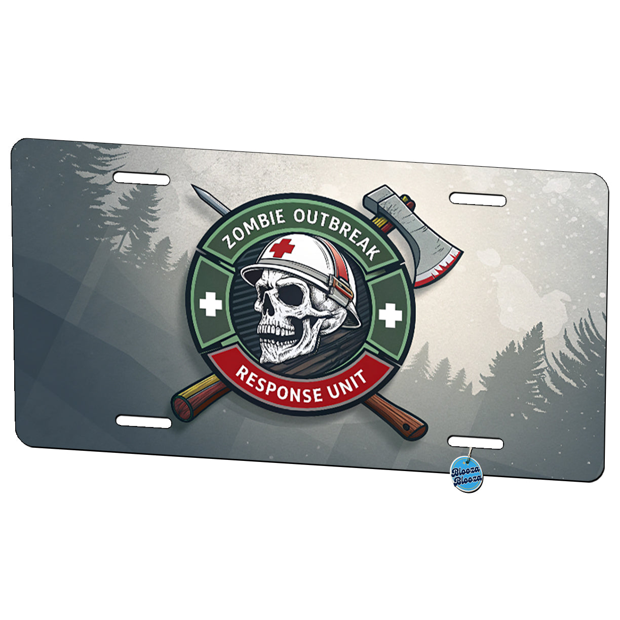 Zombie Outbreak Response Unit Skull Metal Vanity Novelty Tag License Plate for Trucks Cars SUVs