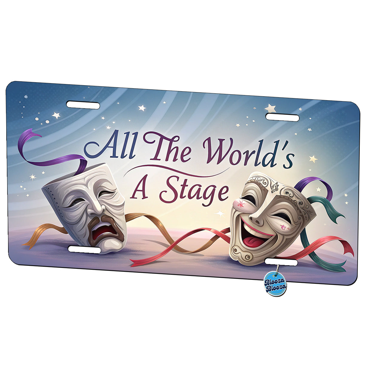 All The World's a Stage Theater Drama Masks Metal Vanity Novelty Tag License Plate for Trucks Cars SUVs